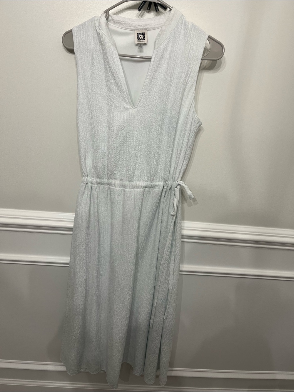 Anne Klein White Sleeveless Midi Dress Size 6 Tie Waist